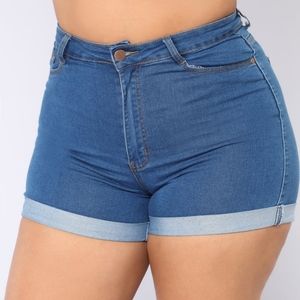 High Rise Cuffed Denim Shorts
